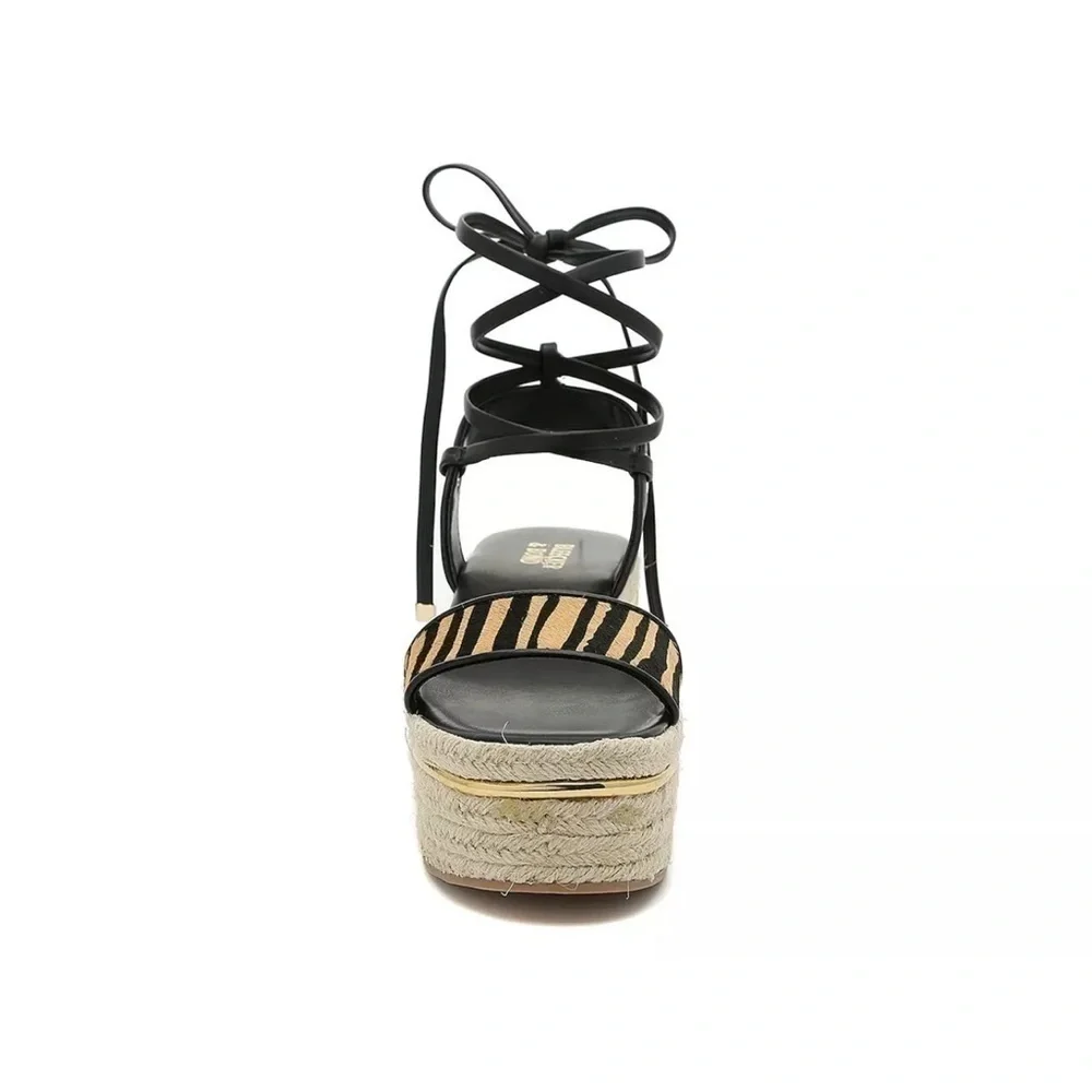 Bleecker & Bond Odette Tiger Calf Hair Espadrille Wedge Sandals 6 New